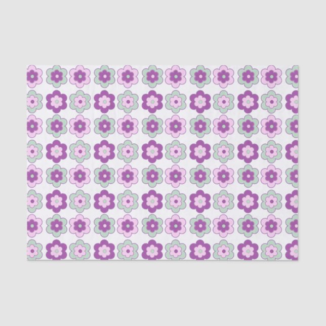 Papier Mousseline Retro Bubble Flowers (purple and green) Pattern (Recto)