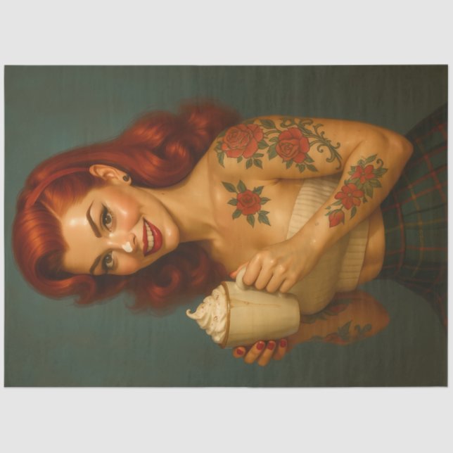 Papier Mousseline Retro Christmas Pinup with Cocoa – Festive Holiday (Recto)