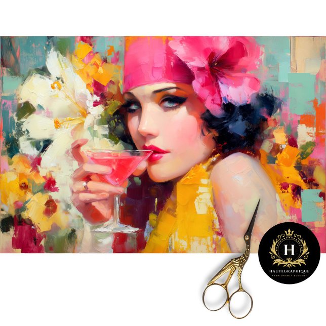 Papier Mousseline Retro Cocktail Glam Femme Découpage (Créateur téléchargé)