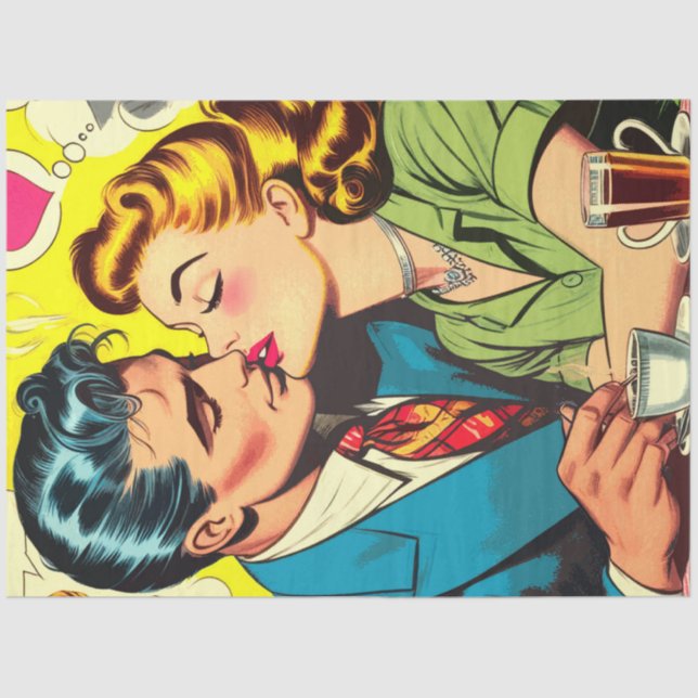 Papier Mousseline Retro Couple Love Comics (Recto)