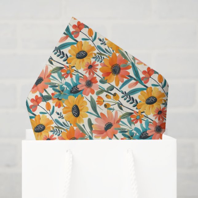Papier Mousseline Retro Daisy Floral Tissue Paper (Sac cadeau)