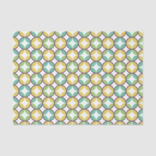 Papier Mousseline Retro Diamond dans Circle Pattern Blue Green Gold (Recto)