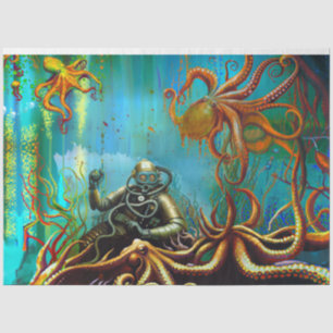 Papier Mousseline Retro Diver Métal Plongée Costume Octopus Découpag