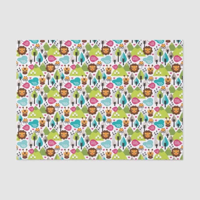 Papier Mousseline rétro faune de lion de safari d'enfants (Recto)