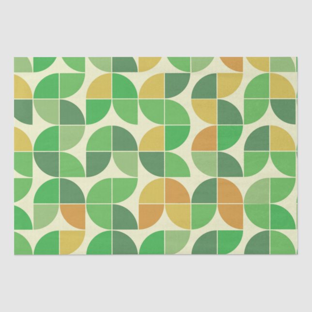 Papier Mousseline Rétro Fleur Géométrique Vert Milieu de Siècle  (Recto)