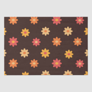 Papier Mousseline Rétro Fleurs Orange Jaune Rouge des années 70