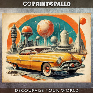 Papier Mousseline Rétro-futurisme des années 50 : voiture futuriste,