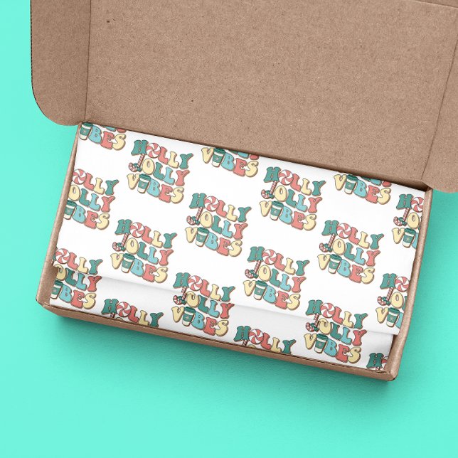 Papier Mousseline Retro Joyeux Noël Holly Jolly Vibes (Créateur téléchargé)