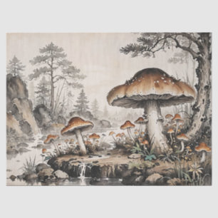Papier Mousseline Rétro Maisonnette Champignon Forêt Cottagecore