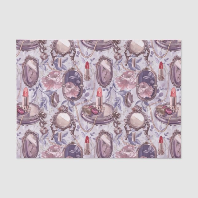 Papier Mousseline Retro Maquillage Vanité Compact Miroir Découpage (Recto)
