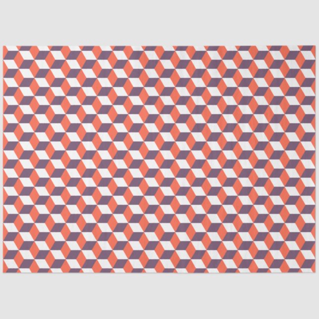 Papier Mousseline Retro Marine Bleu Cube Rouge Moderne Motif géométr (Recto)