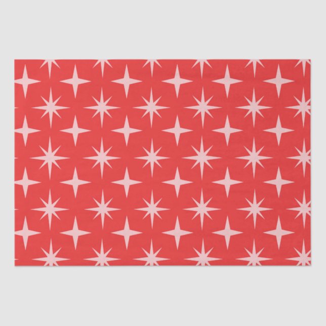 Papier Mousseline Retro Mid Century Atomic Stars Motif sur Red (Recto)