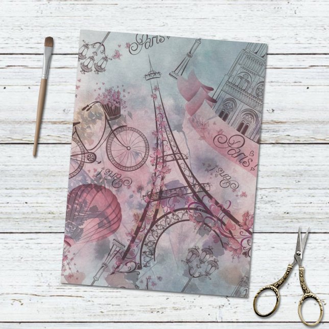 Papier Mousseline Retro Paris France Motif Floral Découpage (Créateur téléchargé)