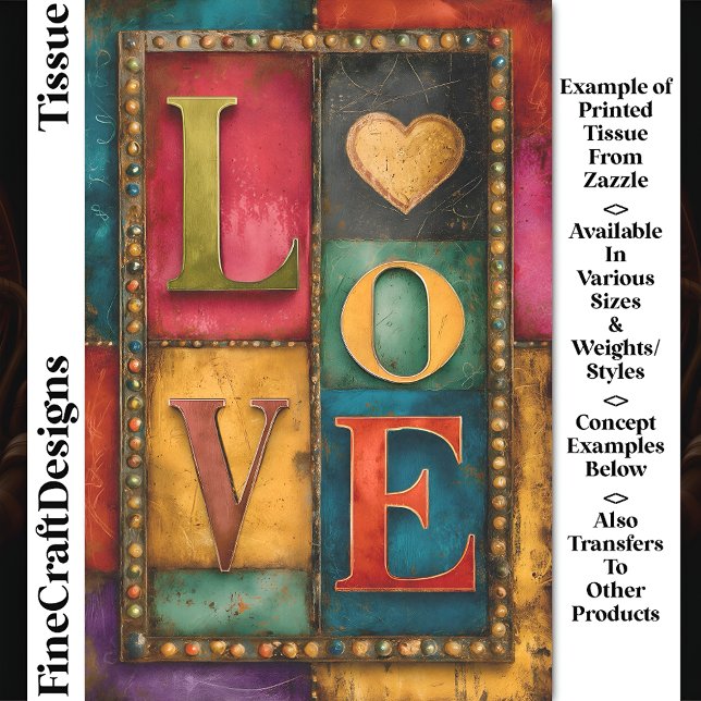 Papier Mousseline Rétro Patchwork Panneau “LOVE” Enseigne DP9 Découp (Créateur téléchargé)