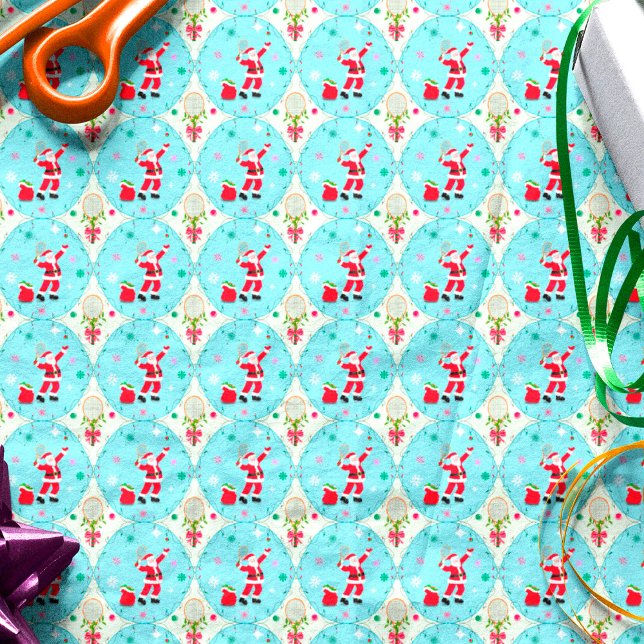 Papier Mousseline Retro Père Noël Jouer Tennis Ogee Motif (Créateur téléchargé)