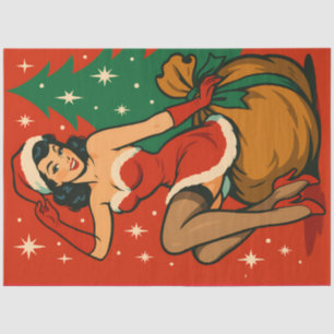 Papier Mousseline Retro Pin-Up Père Noël Girl Christmas Decoupage