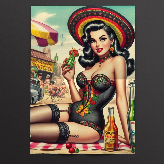 Papier Mousseline Rétro Pin-up Tequila (Créateur téléchargé)