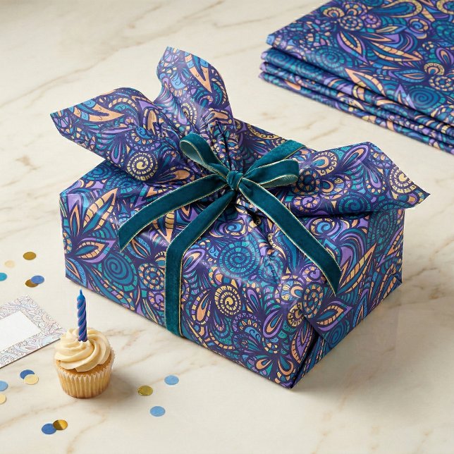 Papier Mousseline Retro Psychedelic Boho Floral Doodle Pattern (Créateur téléchargé)