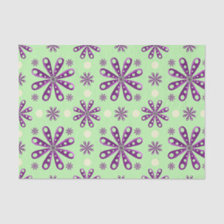 Papier Mousseline Retro Purple Flowers on Green Background