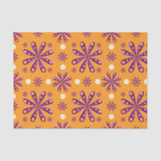 Papier Mousseline Retro Purple Flowers on Orange Background