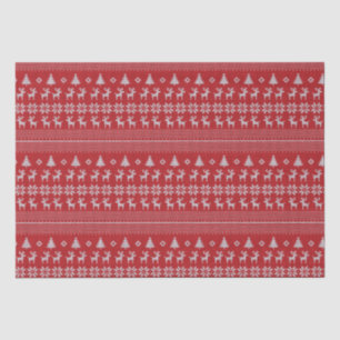 Papier Mousseline Retro Red Christmas Reindeer Snowflake Motif