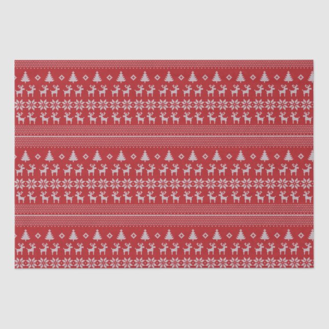 Papier Mousseline Retro Red Christmas Reindeer Snowflake Motif (Recto)