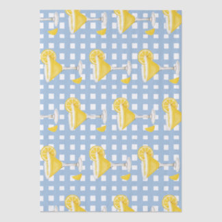 Papier Mousseline Retro Sunny Yellow Lemon Drop Blue Check