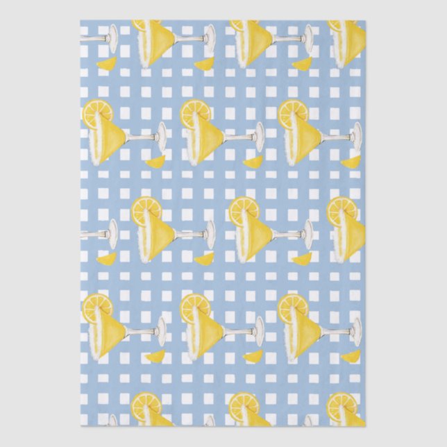 Papier Mousseline Retro Sunny Yellow Lemon Drop Blue Check (Recto)