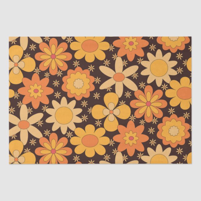 Papier Mousseline Retro Super motif floral jaune et orange (Recto)