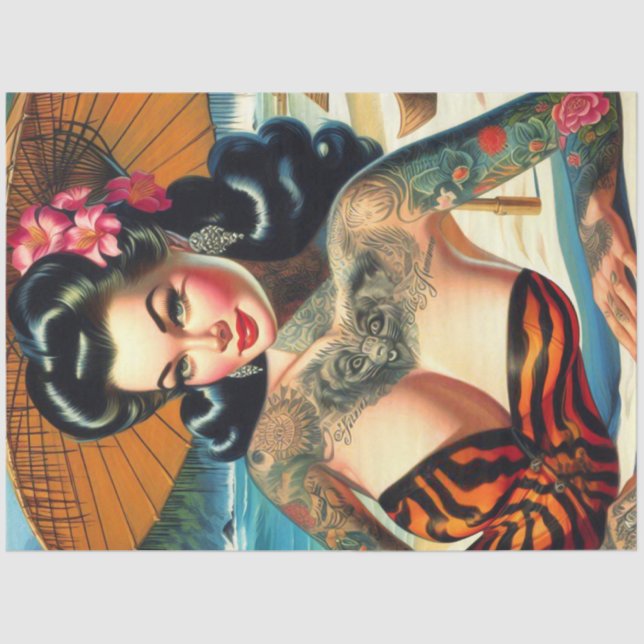 Papier Mousseline Retro Tattoo Beach Pin-up (Recto)