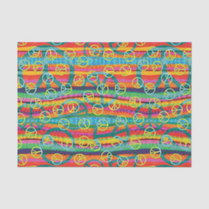 Papier Mousseline Retro Teal Yellow Tie Dye Peace Signs