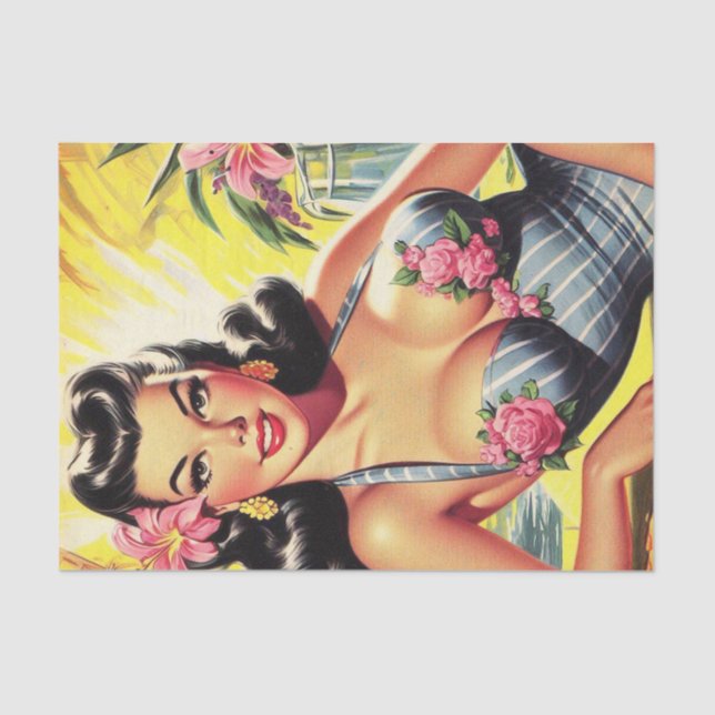 Papier Mousseline Retro Tropical Summer Pin up (Recto)