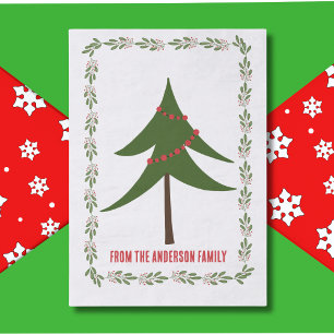 Papier Mousseline Retro Vintage Christmas Tree & Wreath Nom de famil