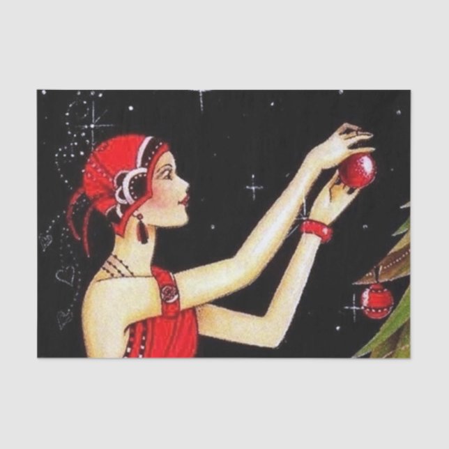 Papier Mousseline retro vintage Noël art déco dame (Recto)