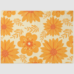 Papier Mousseline Retro Vintage Orange Botanique Fleur Motif Automne