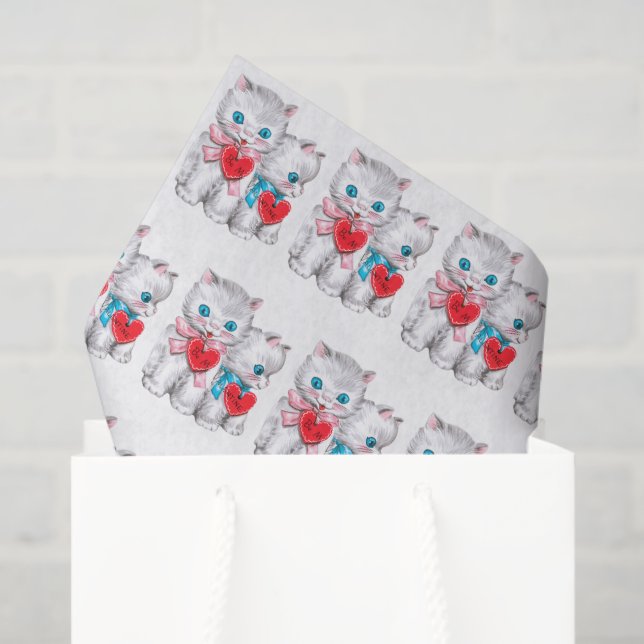 Papier Mousseline Retro Vintage Valentine Cats Party (Sac cadeau)