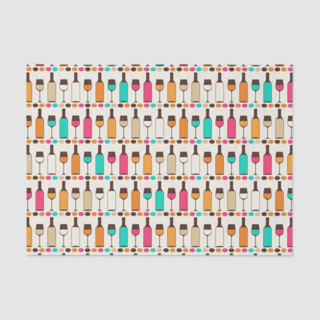 Papier Mousseline Rétros bouteilles et verres de vin (Recto)