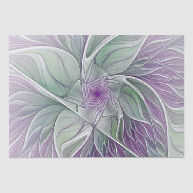 Papier Mousseline Rêve de fleurs, Abstrait violet vert Fractal Art (Recto)