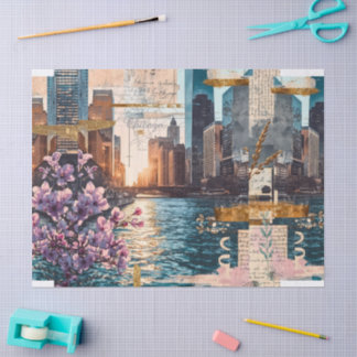 Papier Mousseline Rêverie dorée de la rivière de Chicago vintage