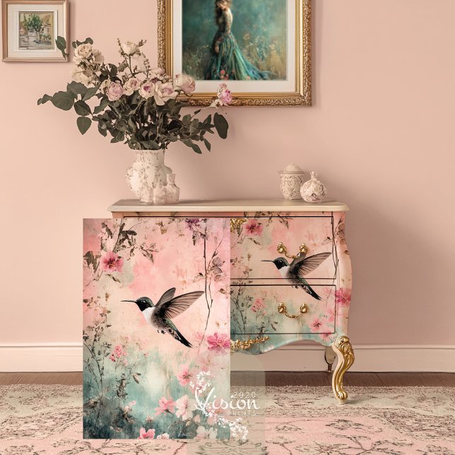 Papier Mousseline Rêves de colibri, Ethéal Abstrait Floral (Hummingbird Dreams, Ethereal Bird and Floral Art Decoupage Tissue Paper.)