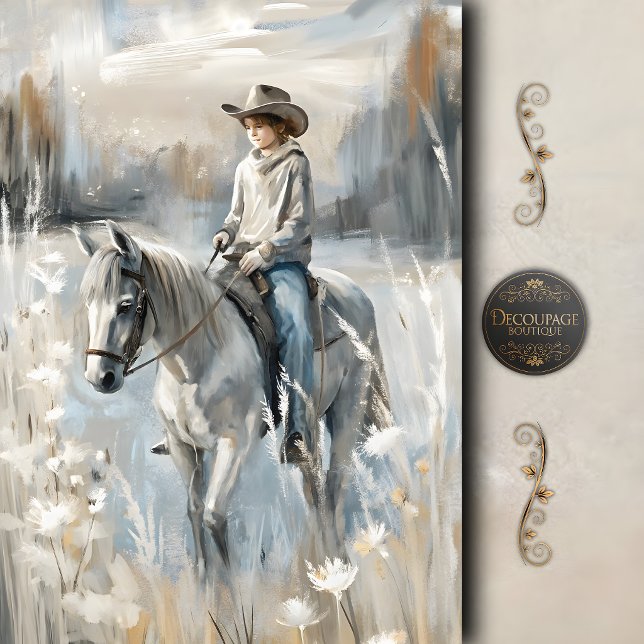 Papier Mousseline Rêves tranquilles de cow-boy découpage (Quiet Cowboy Dreams Decoupage Tissue Paper)