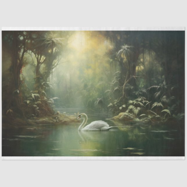 Papier Mousseline Revigorer Deux Cygne Dans La Découpage De L'Eau (Recto)