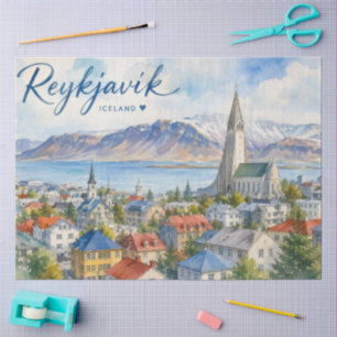 Papier Mousseline Reykjavik Islande souvenir aquarelle