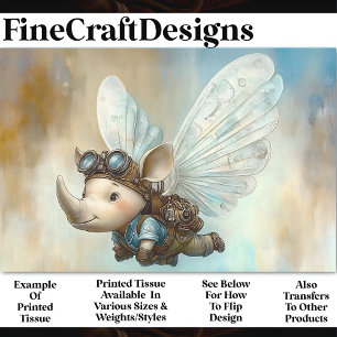 Papier Mousseline Rhinocéros Volant Steampunk Mignon + Ailes AW5 Déc