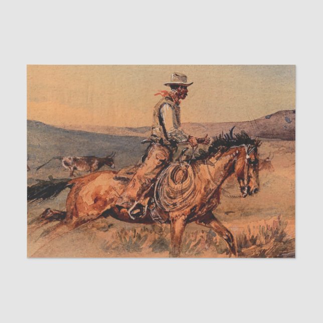 Papier Mousseline « Riding Herd » Art occidental d'Edward Borein (Recto)