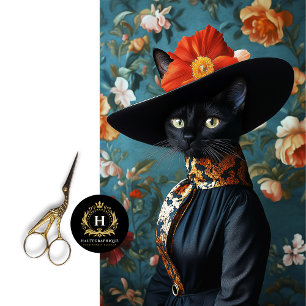 Papier Mousseline Robe de chat noir & Casquette floral Portrait Déco