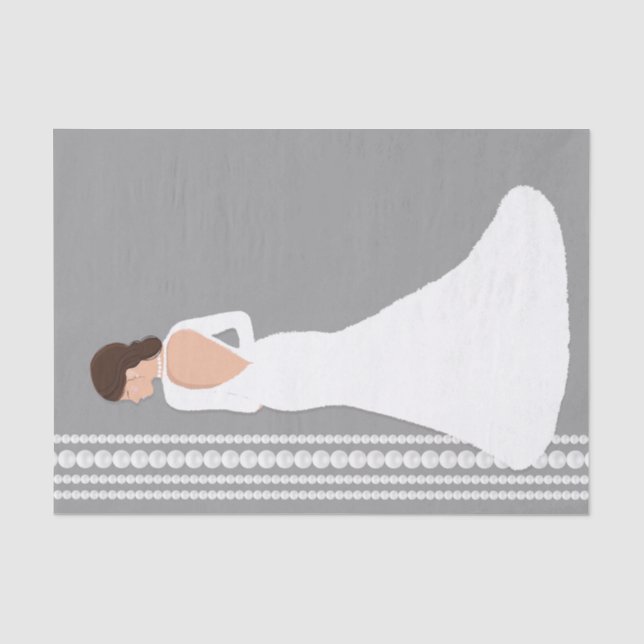 Papier Mousseline Robe de Mariée Blanche Moderne & Collier de Perles (Recto)