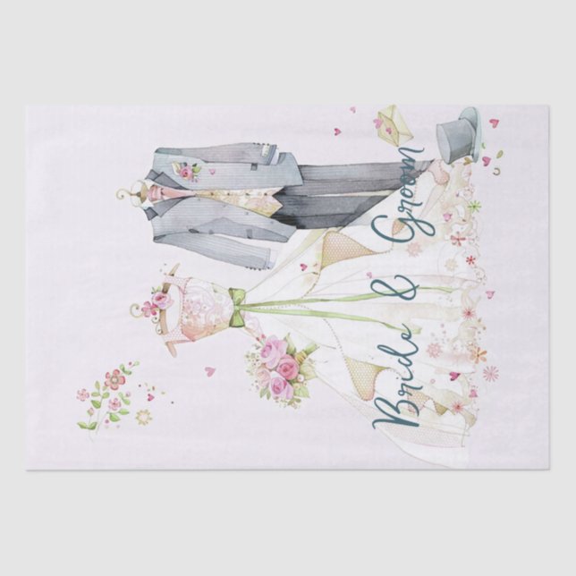 Papier Mousseline Robe de mariée de la mariée et du marié  (Recto)