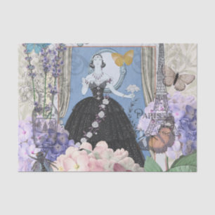 Papier Mousseline Robe florale élégante femme bleue 