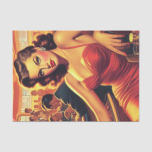 Papier Mousseline Robe rouge fille glamour vintage